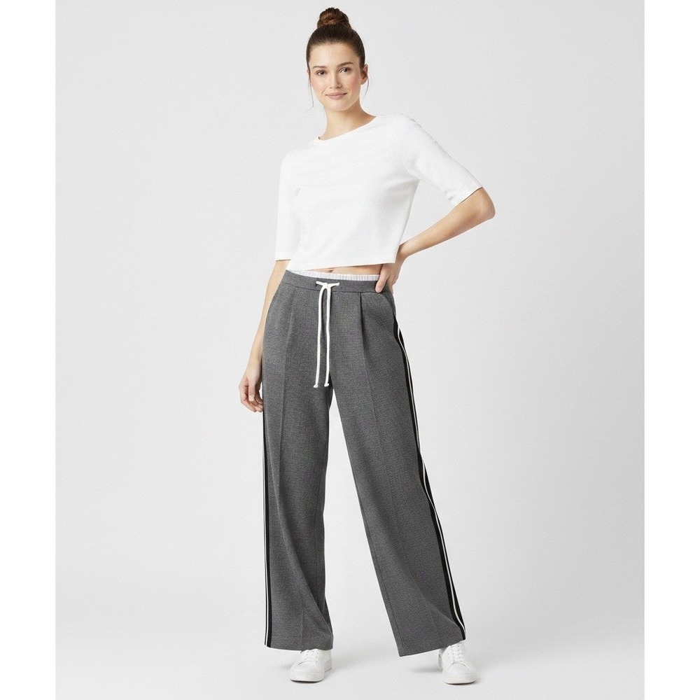 Zara Womens High-Rise Double Waistband Wide Leg Trouser Heather Gray Pants Small